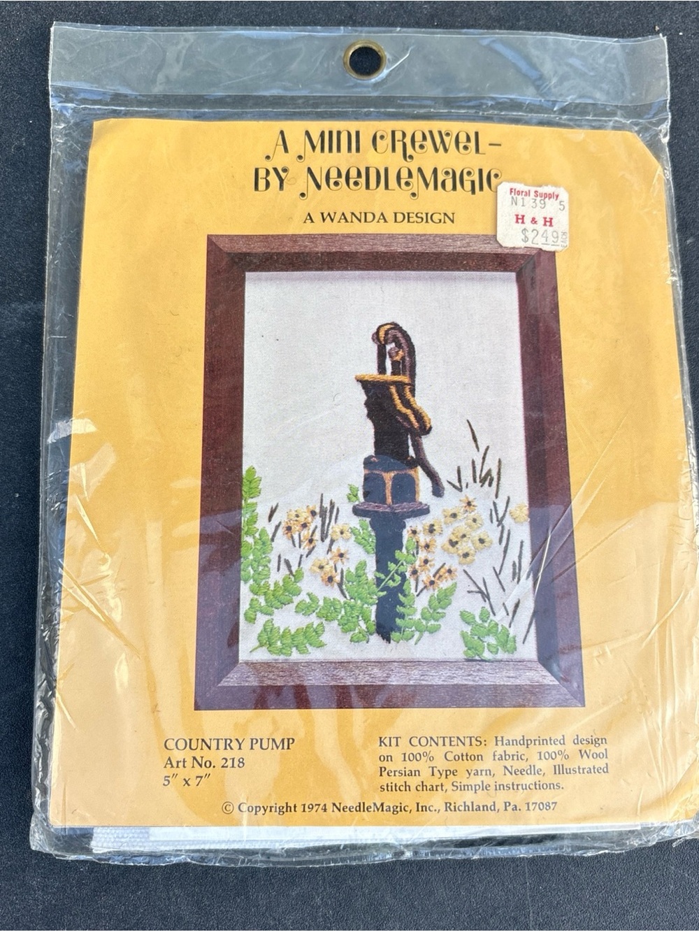 Vintage 1974 - Country Pump # 218 - A Mini Crewel Kit By Needlemagic 5x7